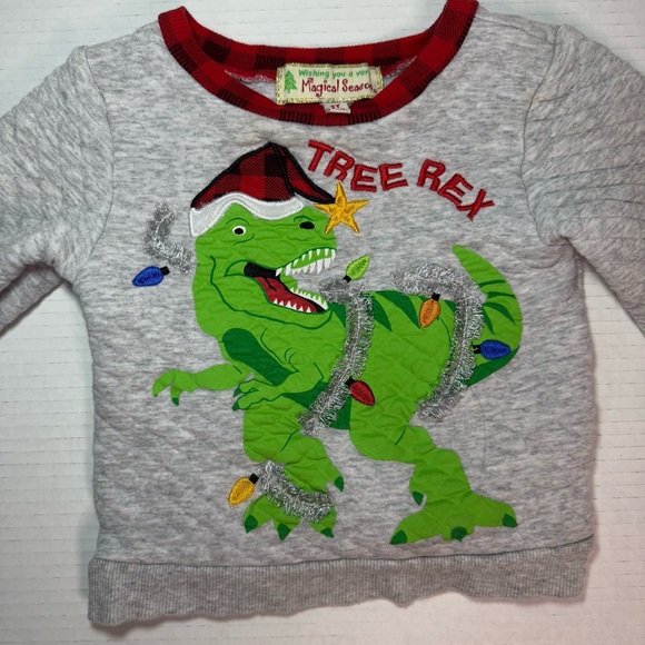 Magical Season Tree‎ Rex Christmas Toddler Sweatshirt 2T Gray Dino Holiday Shirt - Picture 2 of 5
